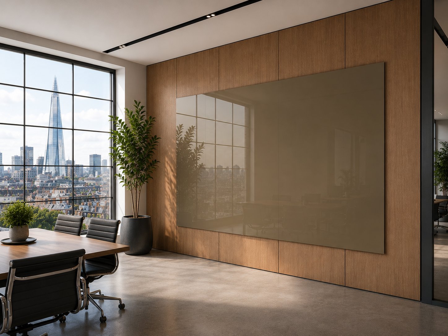 Glass Writing Wall installation in London office with Shard view