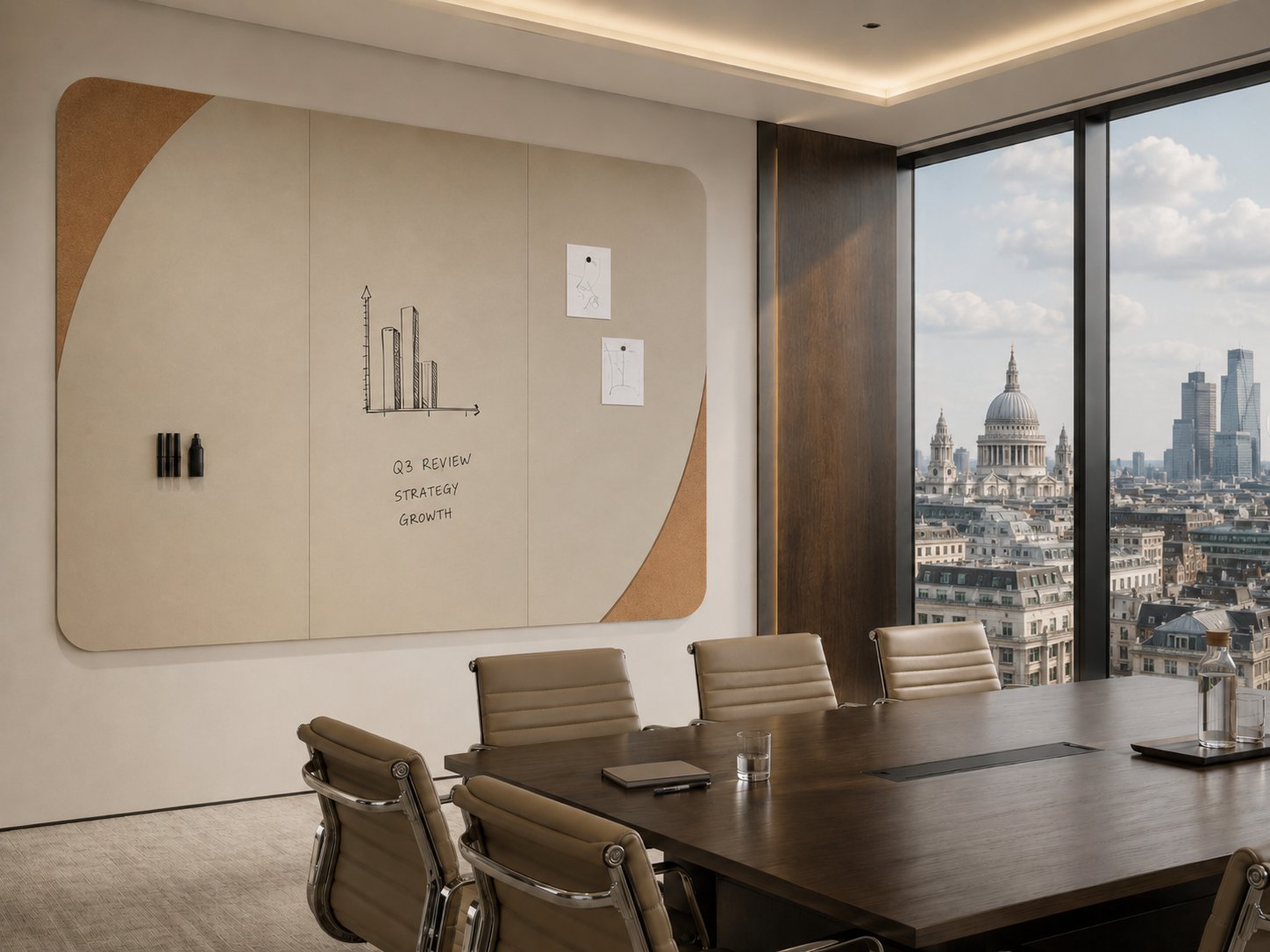 Satin Tones Frameless Writing Boards in London meeting room